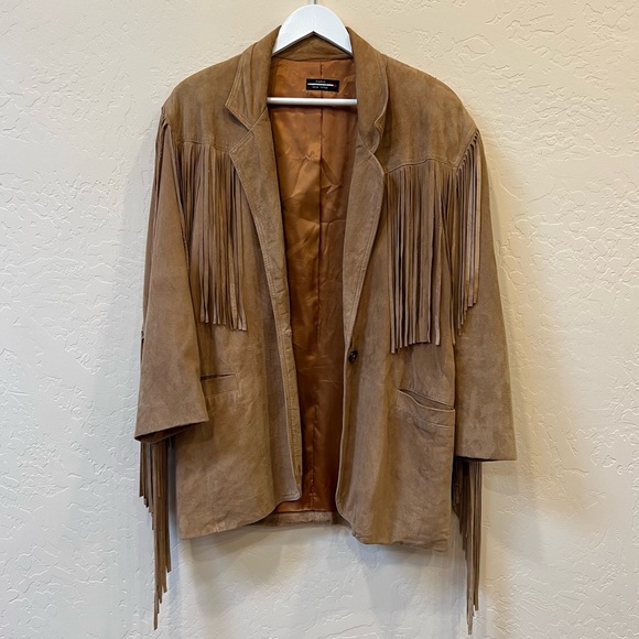 Vintage Western Open Front Super Soft Tan Suade Boho Jacket - Picture 4 of 17